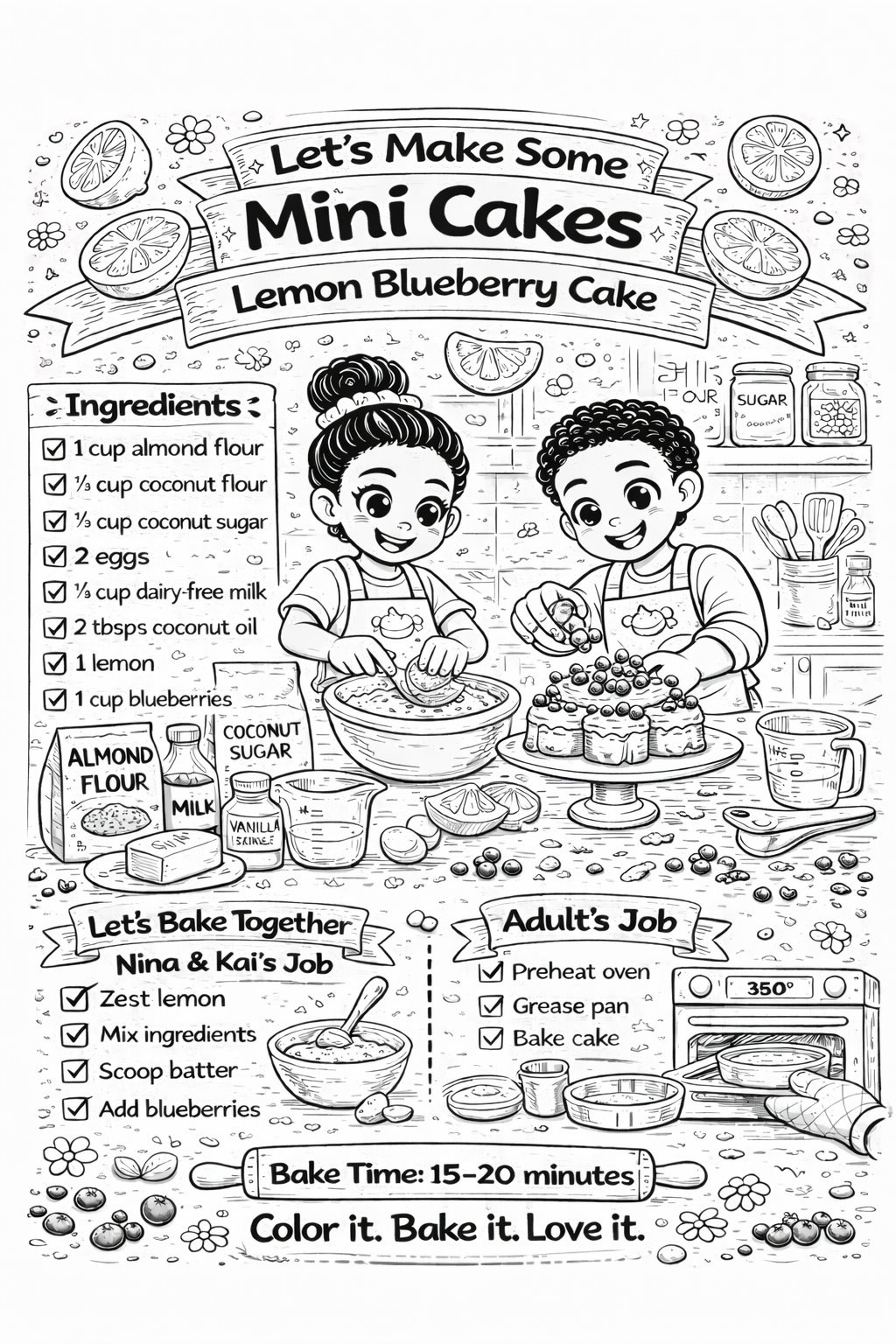 Kids Baking Coloring Book | Fun Recipes, Ages 4-10 (Printable PDF)