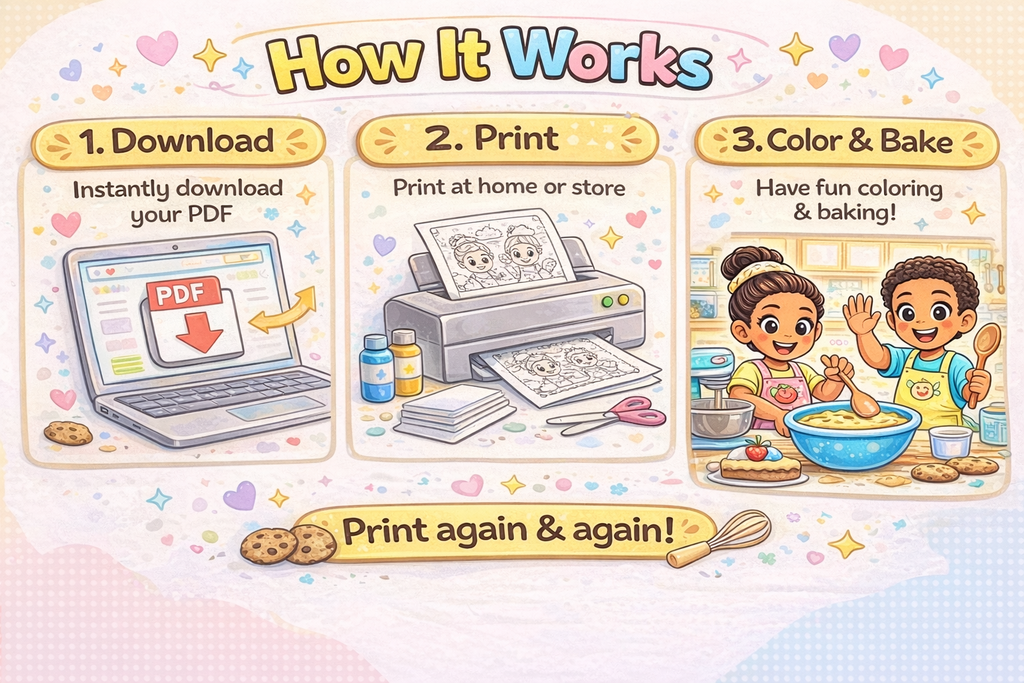 Kids Baking Coloring Book | Fun Recipes, Ages 4-10 (Printable PDF)